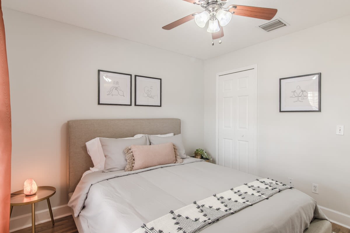 Bedroom 2 also features a closet with hangers/shelves to organize your belongings.
