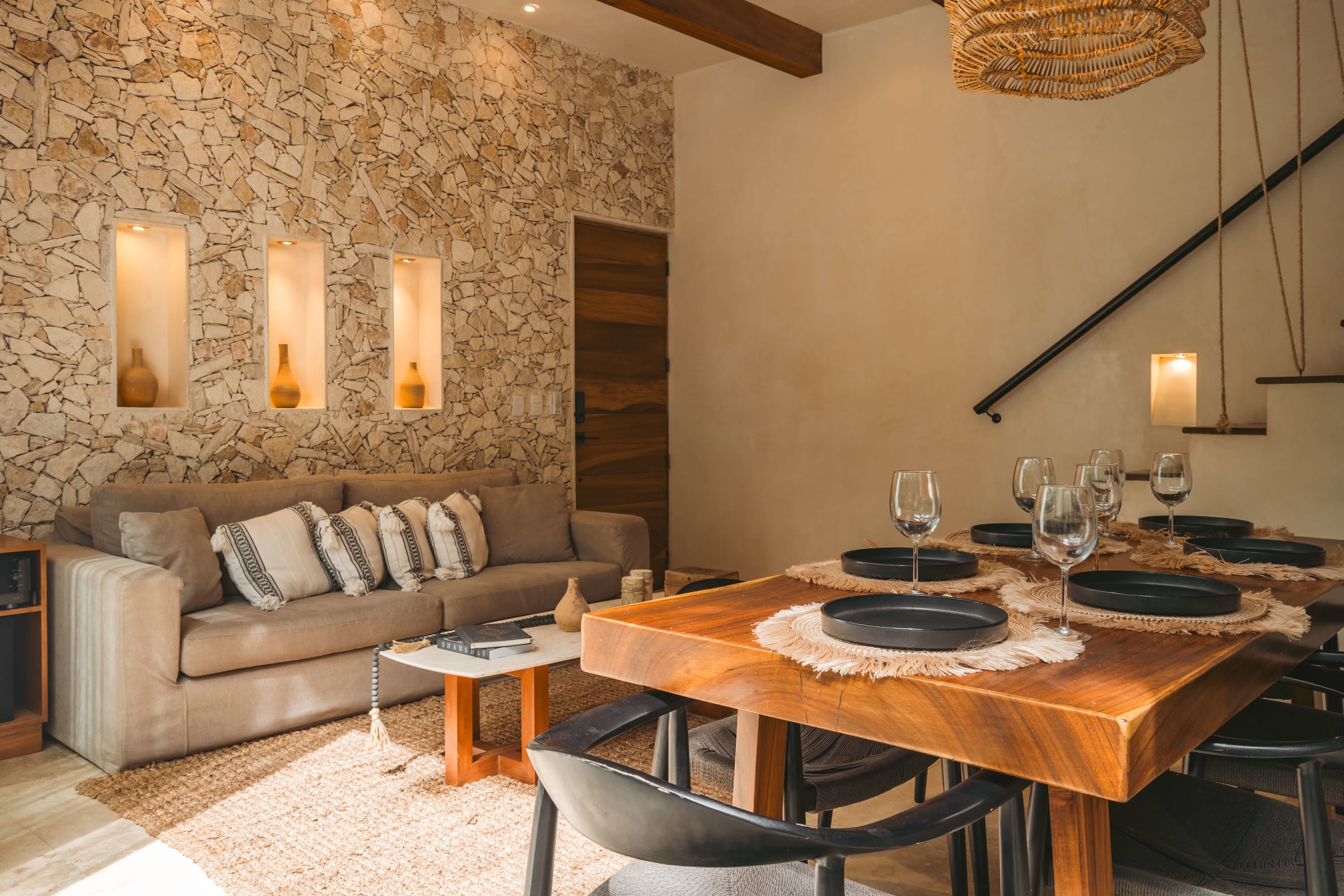 Beautiful dining room and living room located on the ground floor