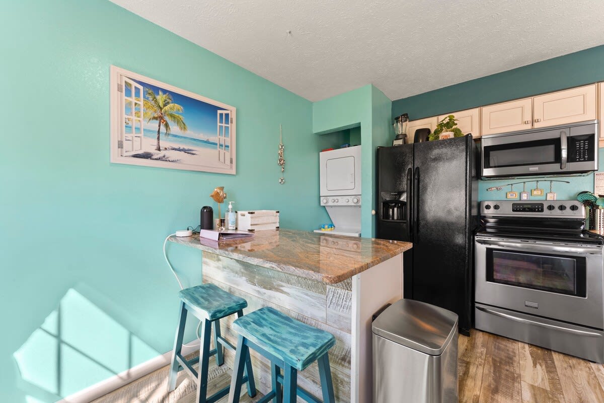 Washer and dryer and island for snacking or working
