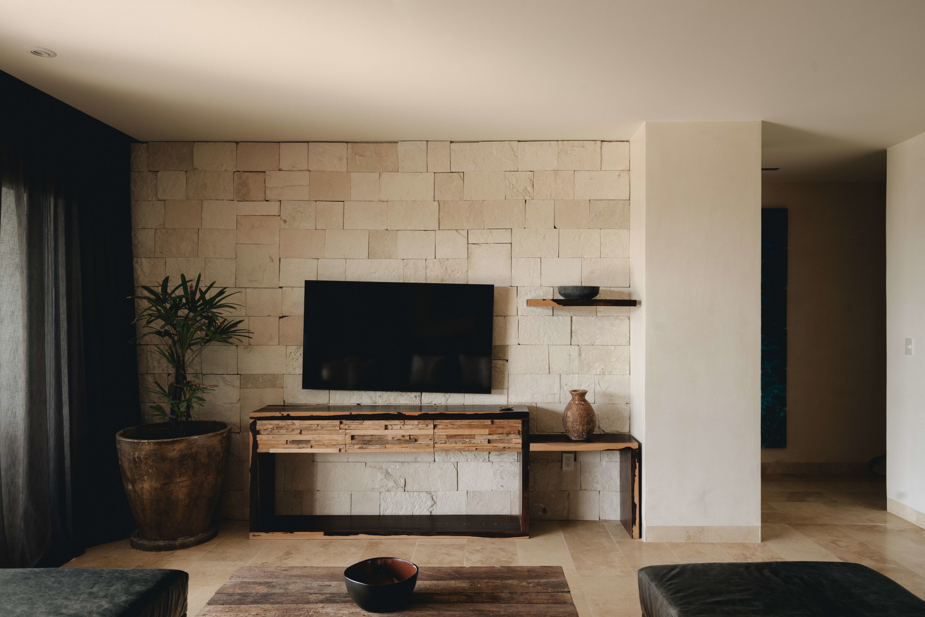 Beautiful and modern living room with TV