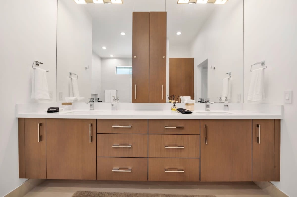 Double vanity and premium essentials for your convenience.