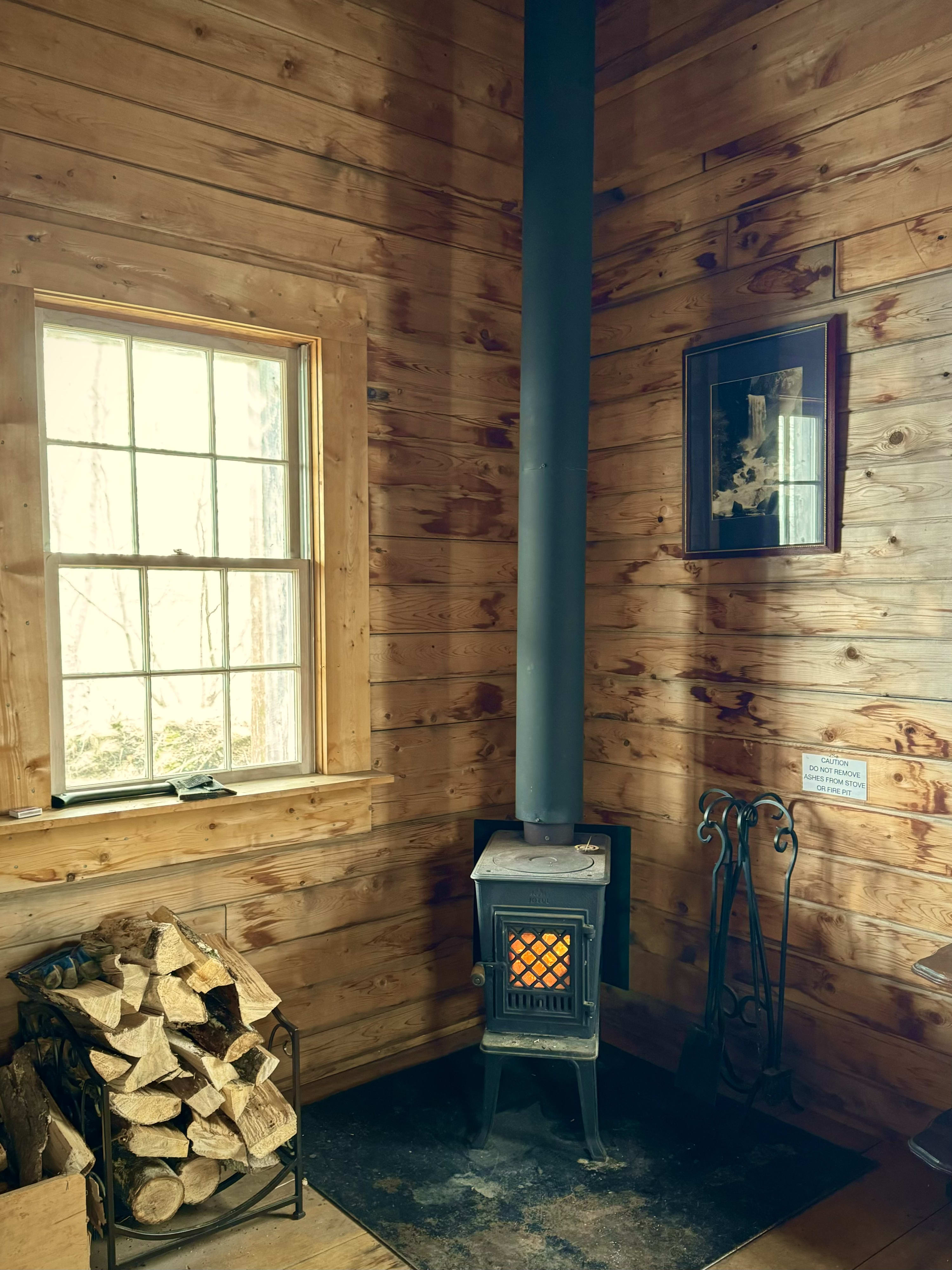 Our Jotul wood stove takes the chill off a cool evening.