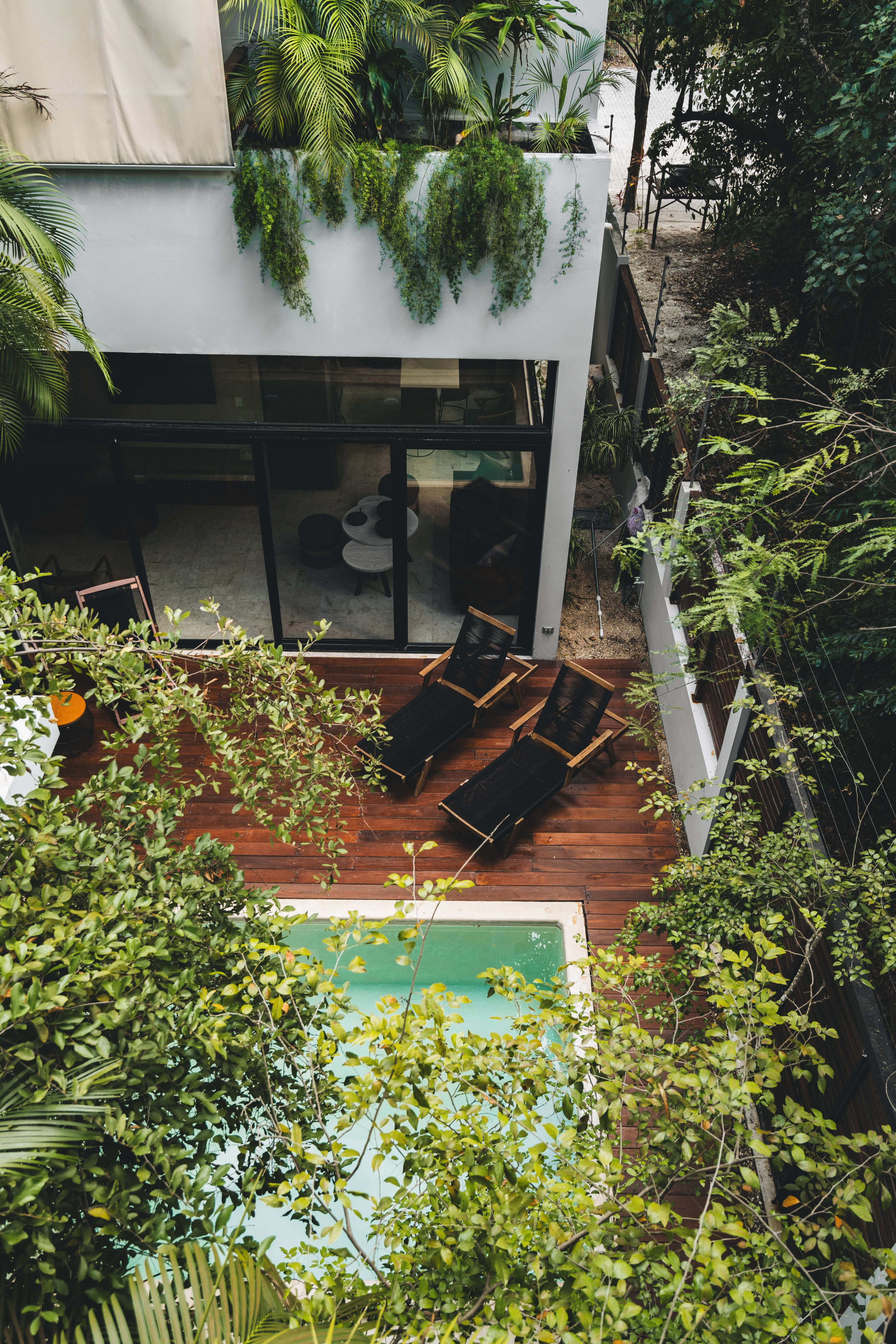 Private patio with a pool