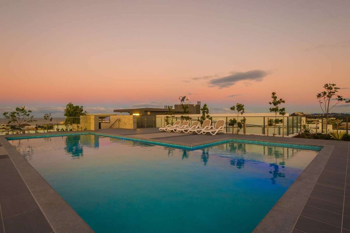 Dramatic sunset views by the pool