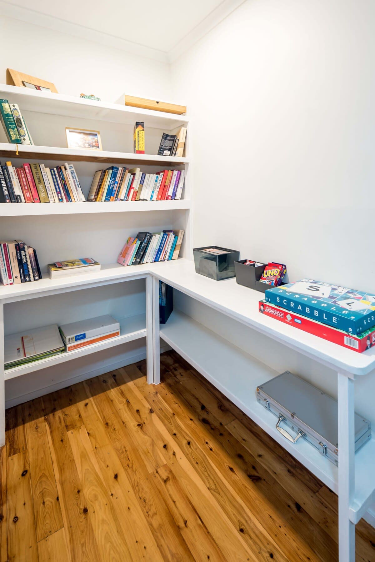 A mini library with a great selection of books and games