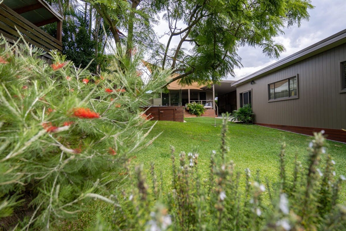 The backyard is spacious and well-maintained, offering ample space for outdoor activities and enjoyment.