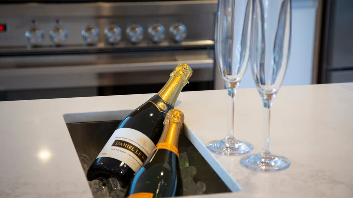 Champagne sink and wine fridge