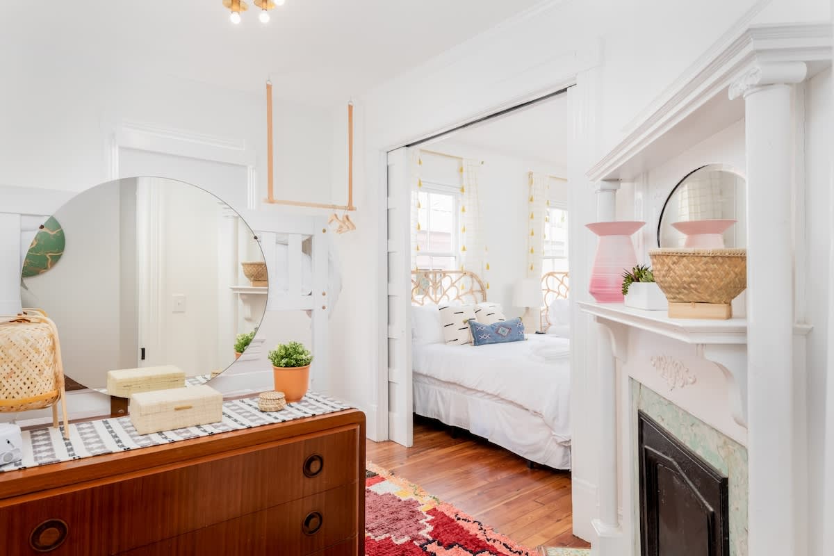 Bunk Bed Bedroom with dresser and vanity with sliding doors