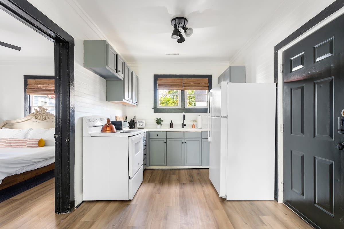 View of kitchen area from living room.