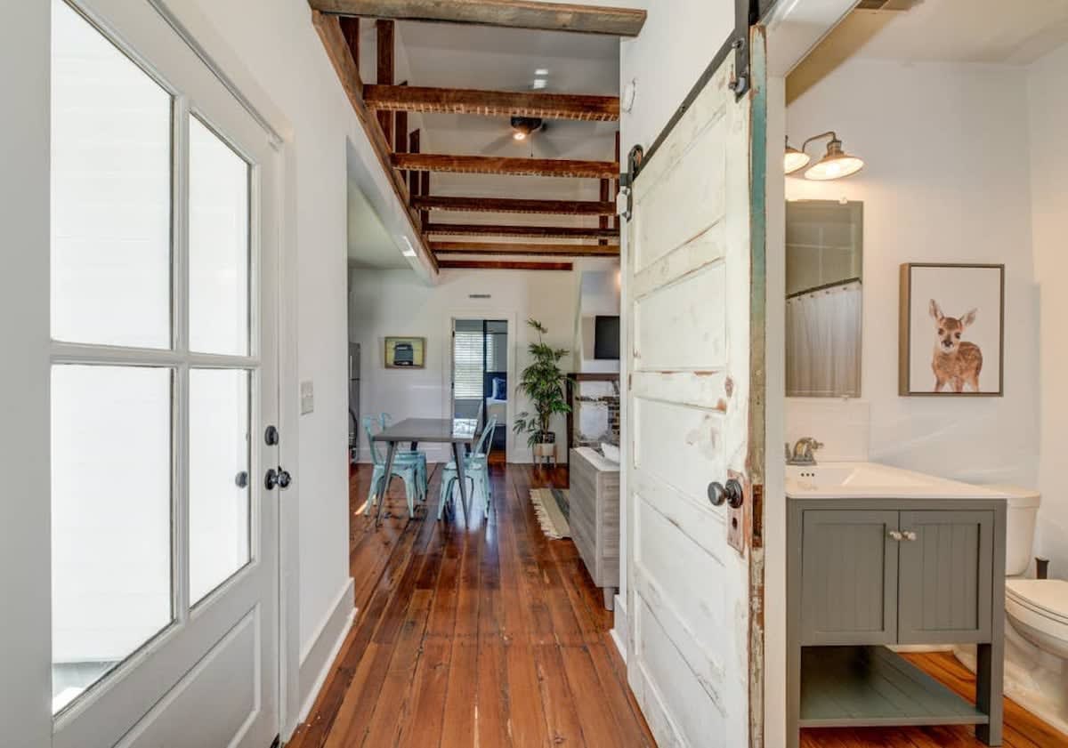 Upstairs Bathroom with reclaimed barn door