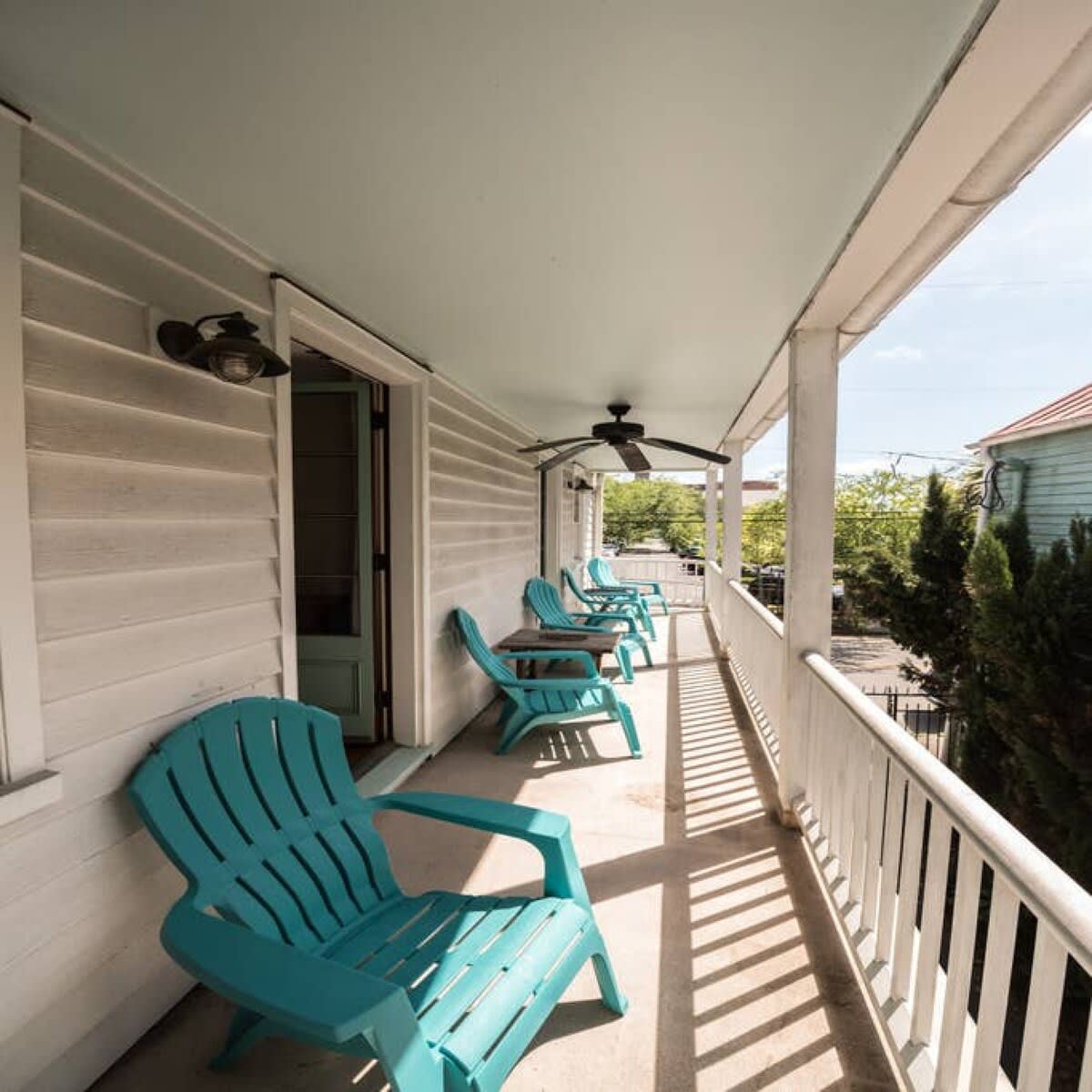 Massive second story balcony with seating!