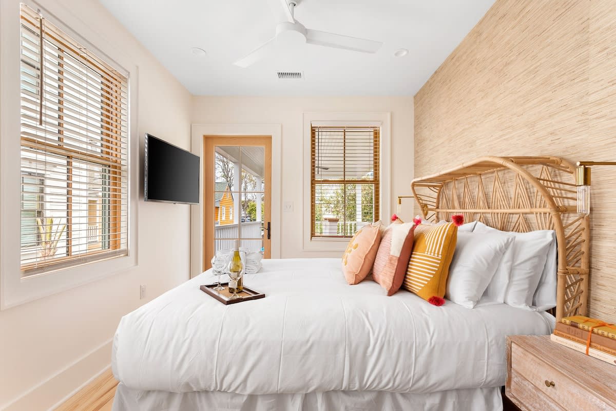 Bedroom #1: King Bed, TV, Ceiling Fan, Kitchenette & Seating  