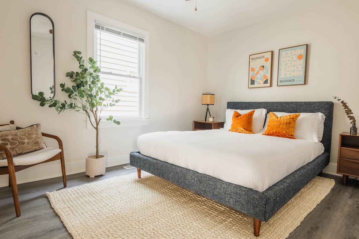 Bedroom #2 with a Queen Bed + TV + Ceiling Fan