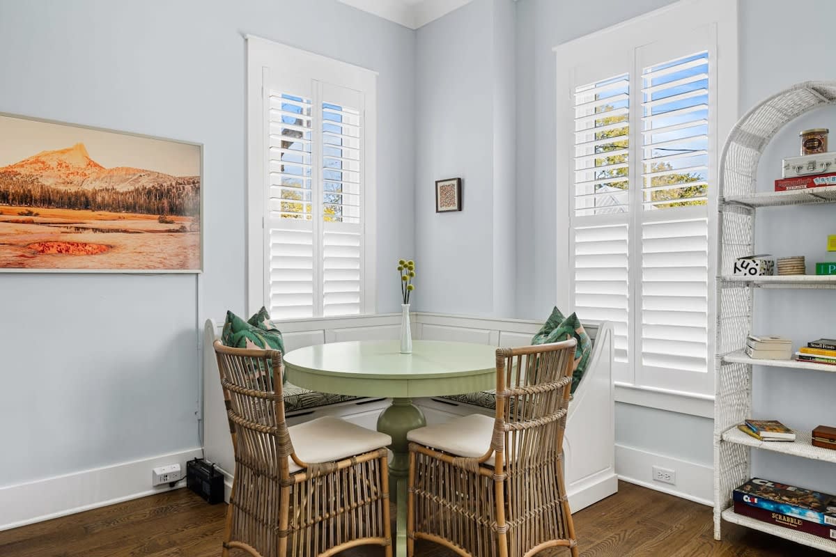 Dining table for 4 and bar stools for extra seating!