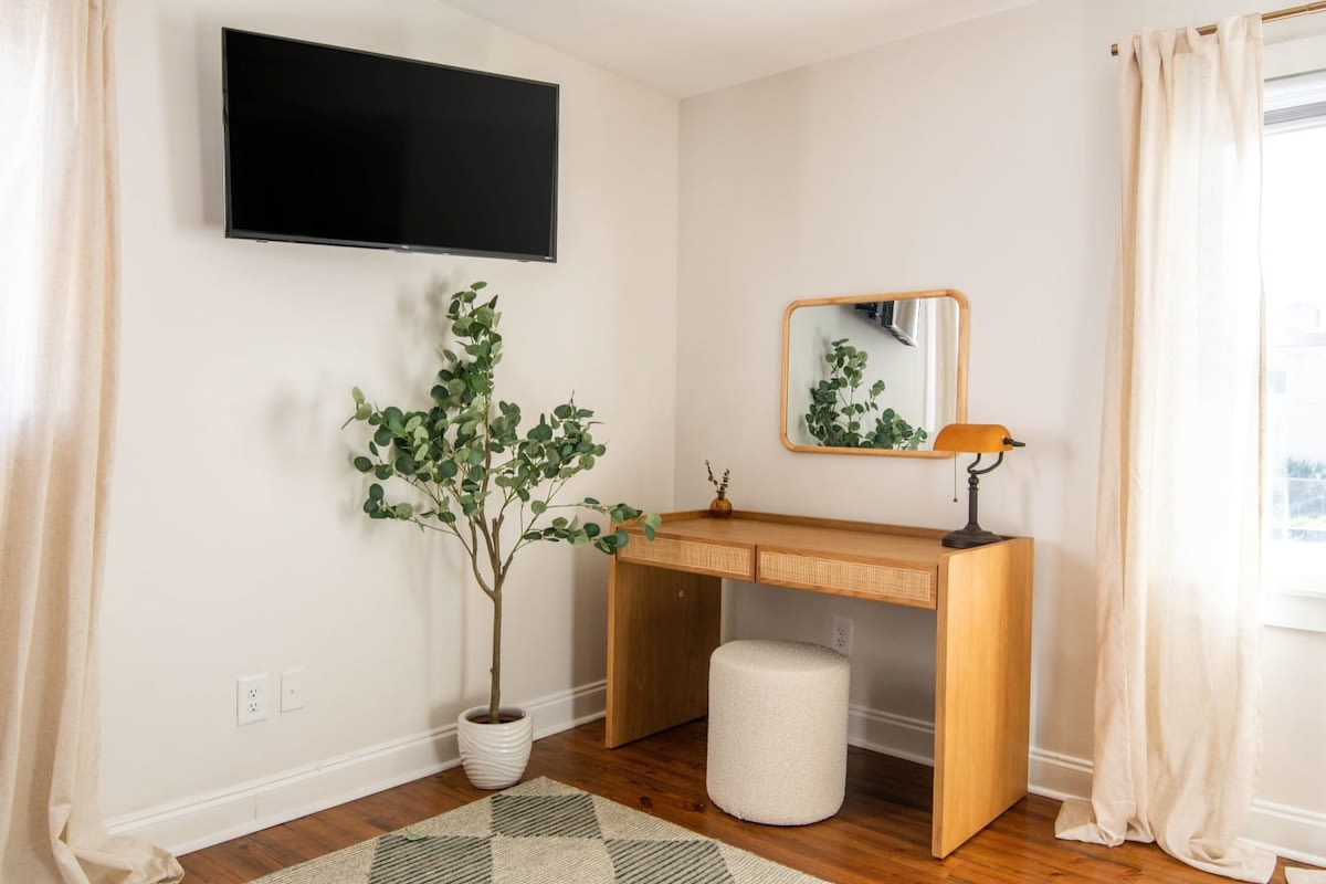 Bedroom #4 with a Queen Bed + TV + Work Desk