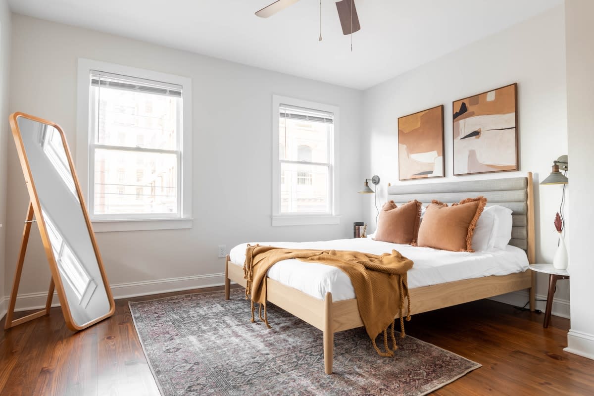 Bedroom #2 with a Queen Bed + TV + Ceiling Fan