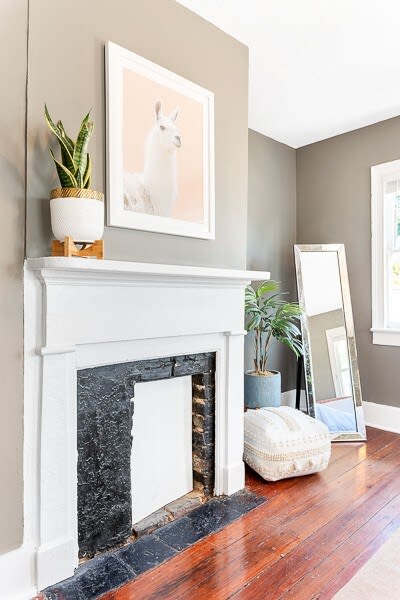 Historic fireplace in the master bedroom