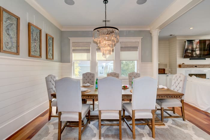 Spacious dining room with seating