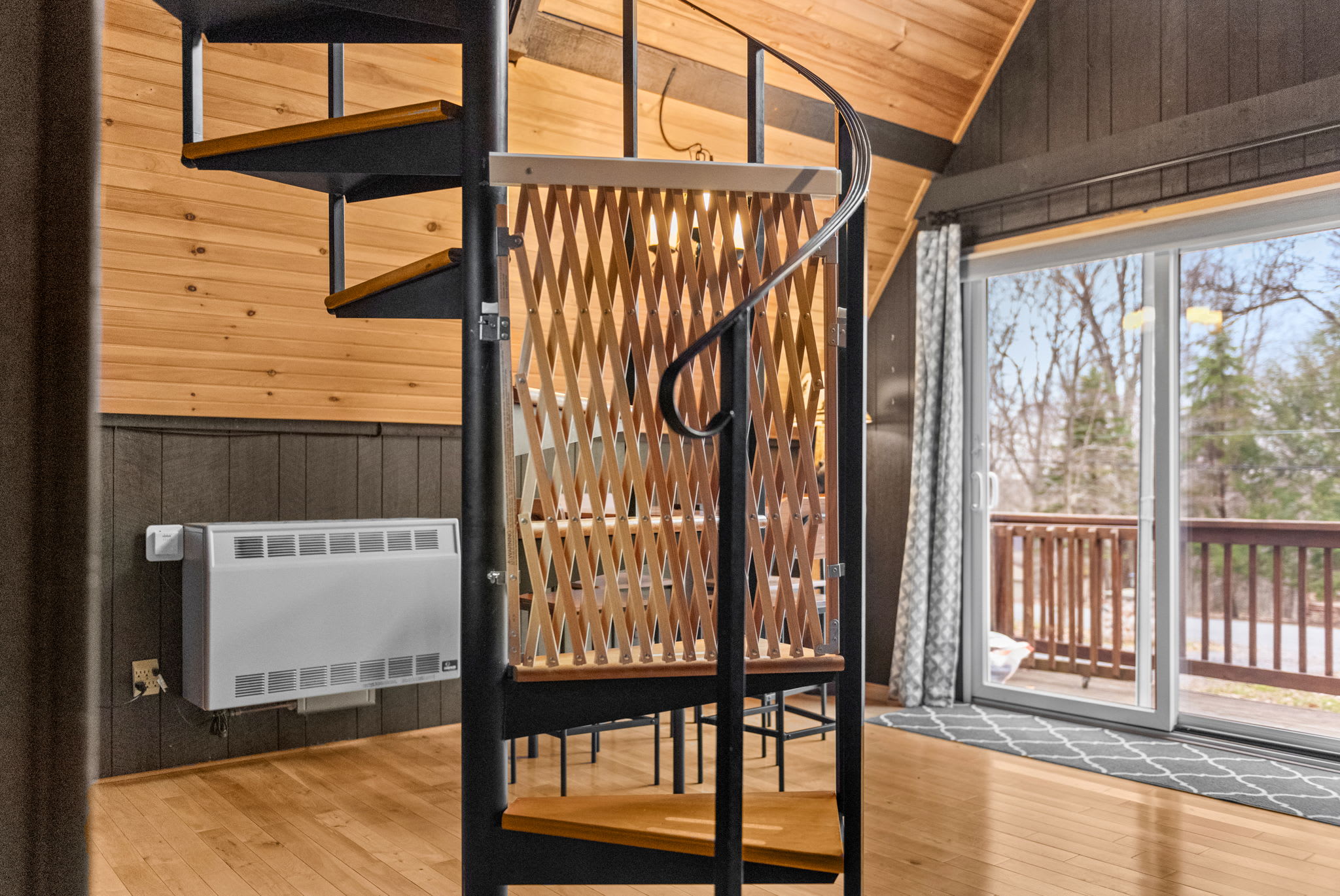 A thoughtful addition ensuring safety for families with young children, blending seamlessly into the rustic interior.