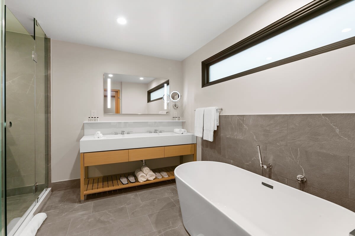 A luxurious bathroom with high quality finishes.
