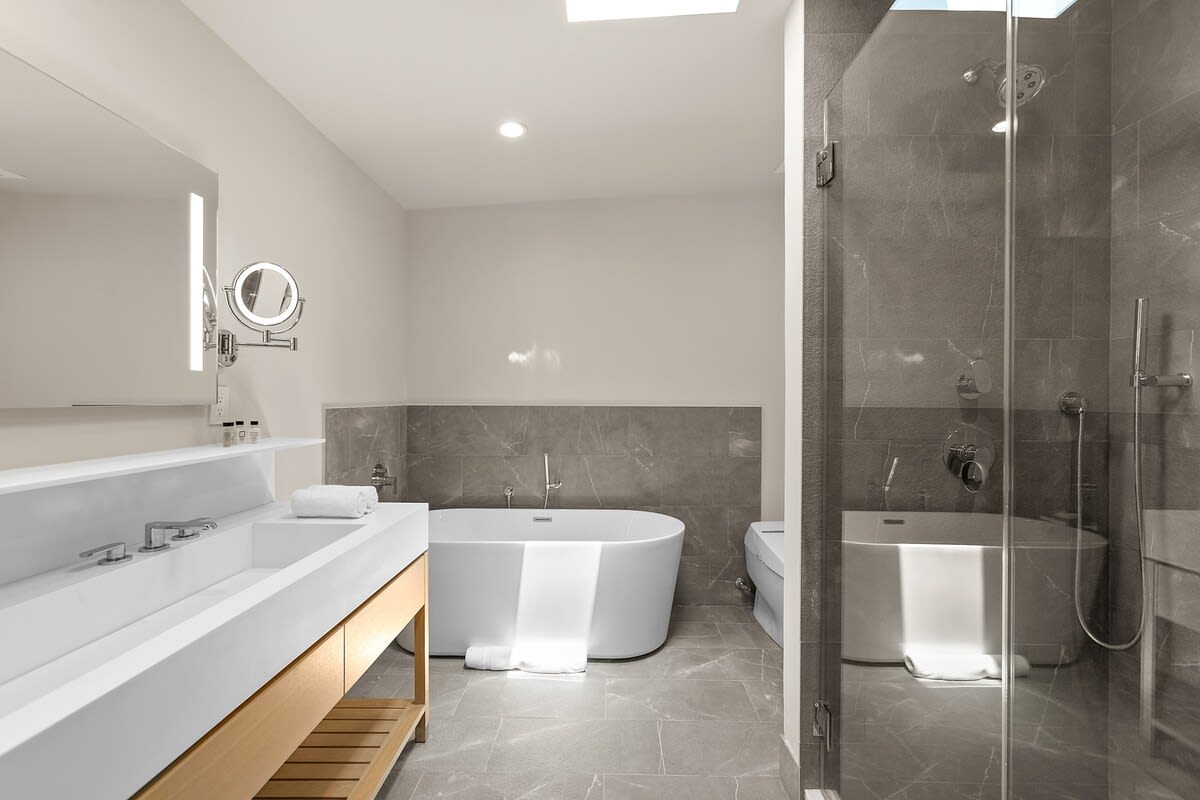 A luxurious bathroom with high-quality finishes.