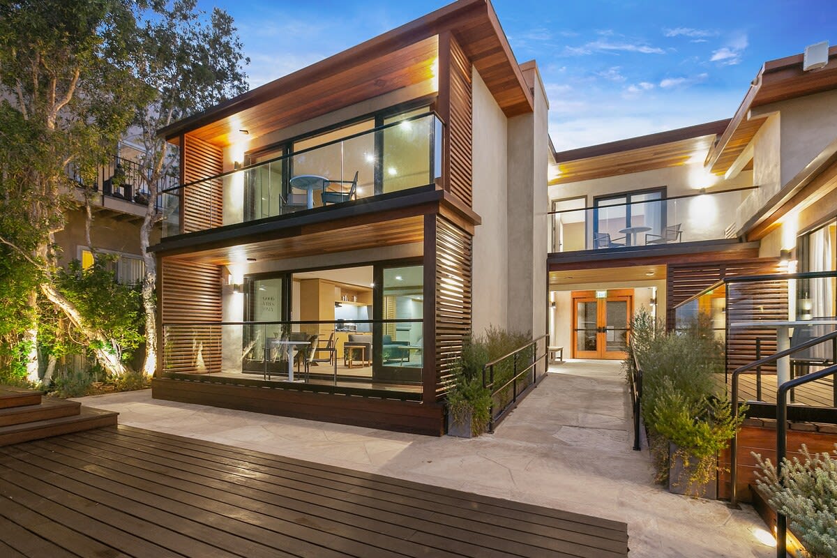 Perfectly lit by night, each suite has its own automatic porch light