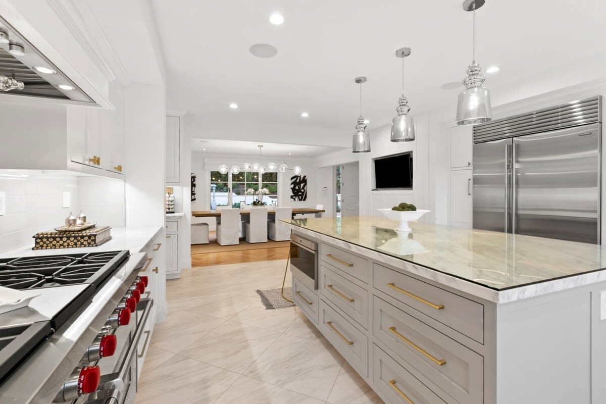 Wolf appliances and large island is amazing for cooking and entertaining.