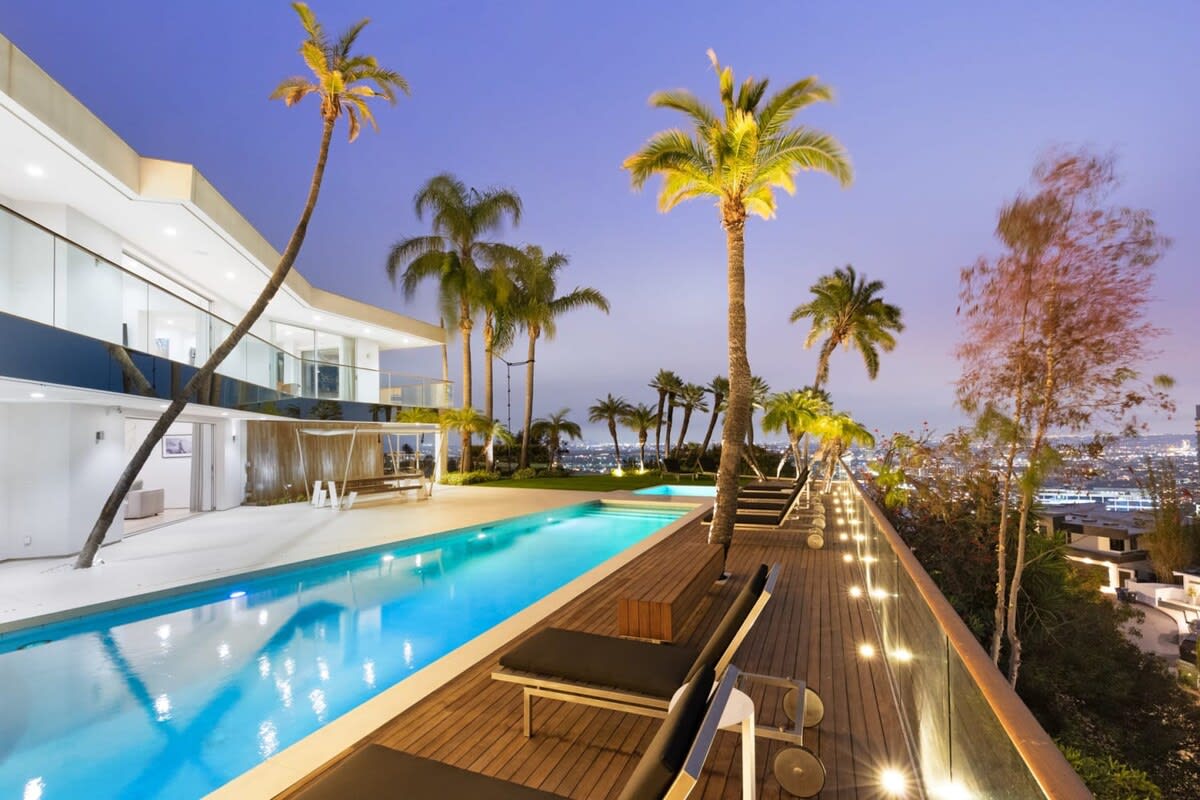 Beautiful wood deck with installed lighting throughout.