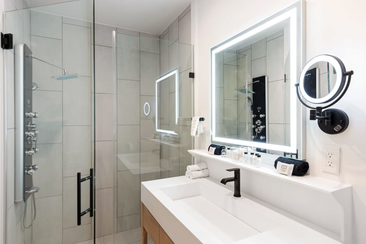 LED lit vanity mirrors.