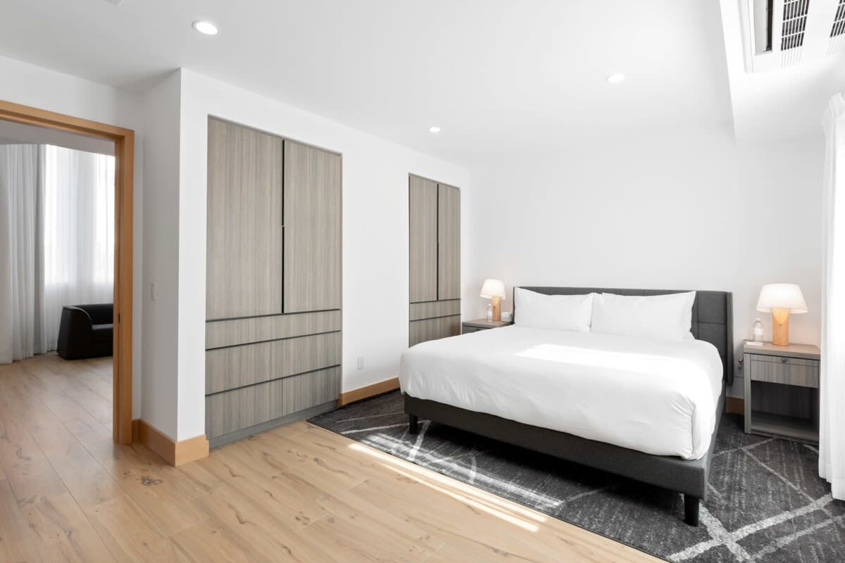 Beds are fully outfitted in luxurious, hotel-grade linens.