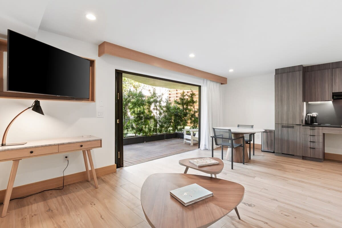 Sit back and unwind in front of the flat-screen TV.