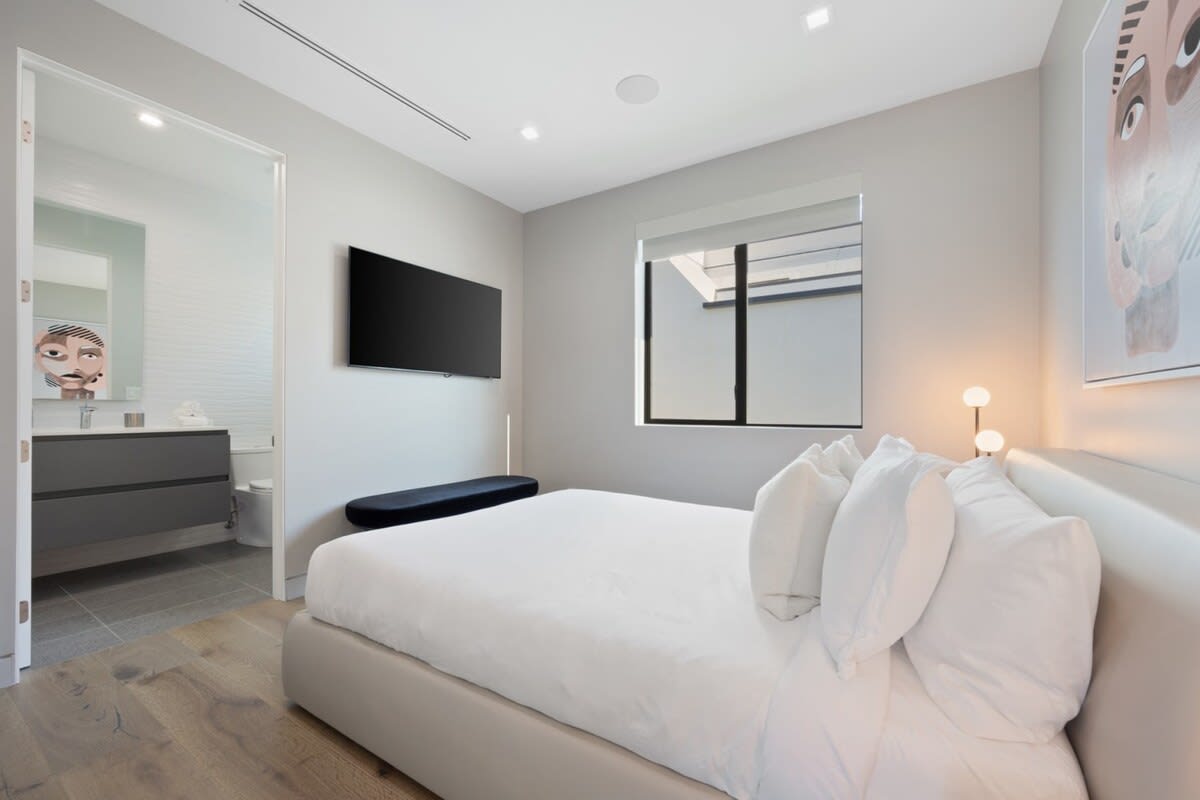 A clean and chic design with modern art
