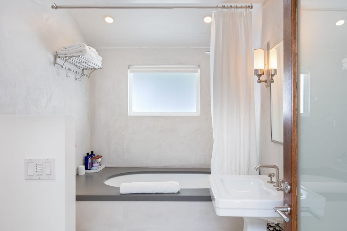 Elegant bathroom with fresh towels and all the essentials.