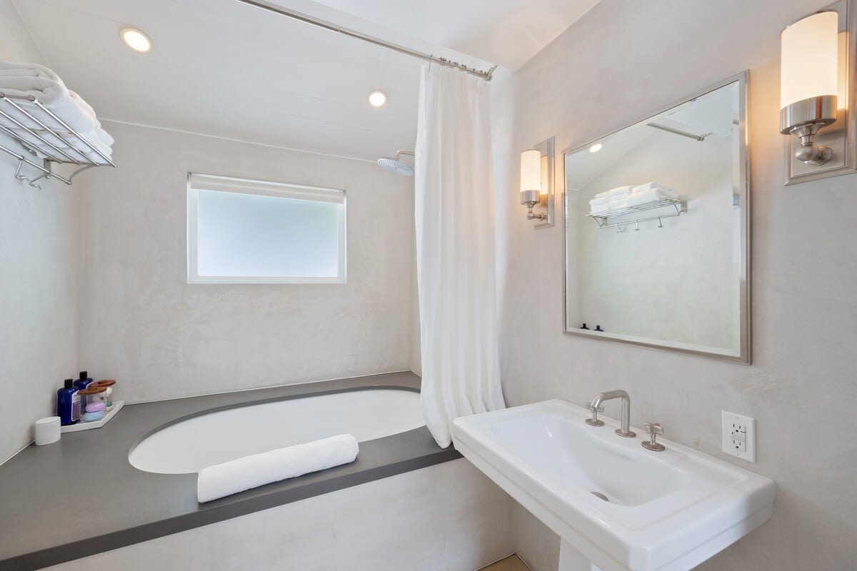 Elegant bathroom with fresh towels and all the essentials.