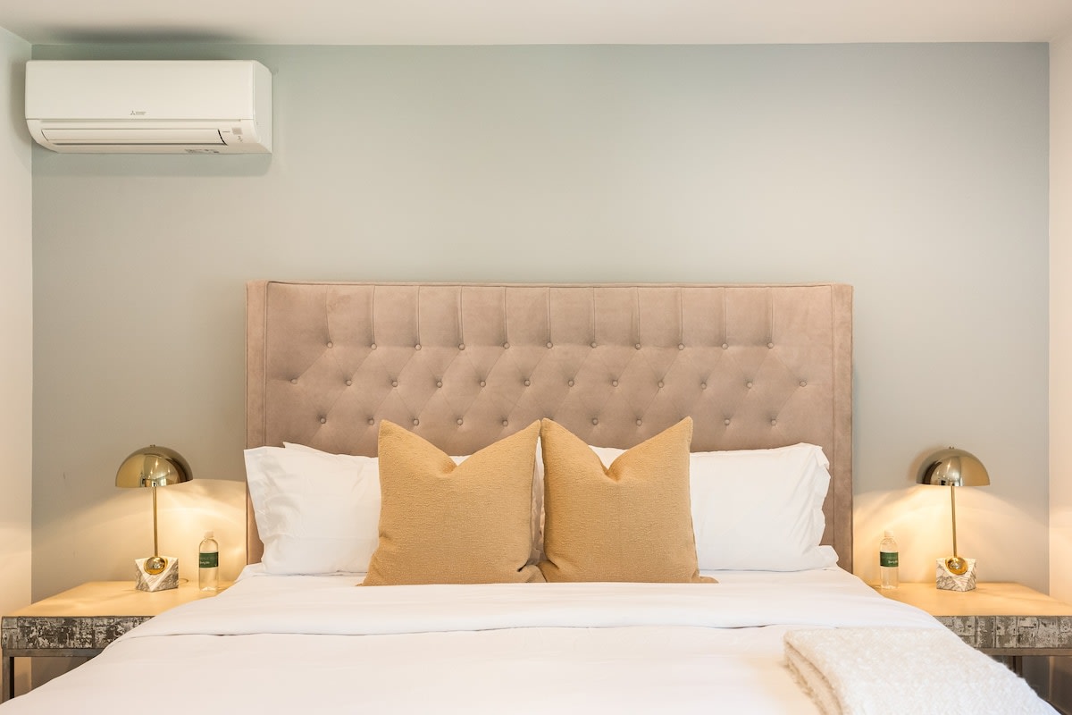 Indulge in the luxury of hotel-grade bed linen, offering crisp freshness and adorning a plush bed for your comfort.