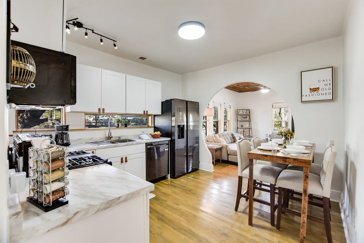 Kitchen and dining area opens to the living room.