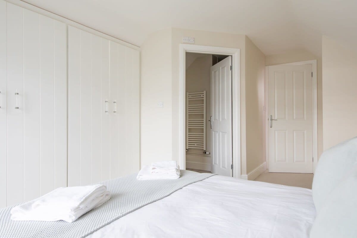 A view of the ensuite from the double (now king) bed in the master bedroom.