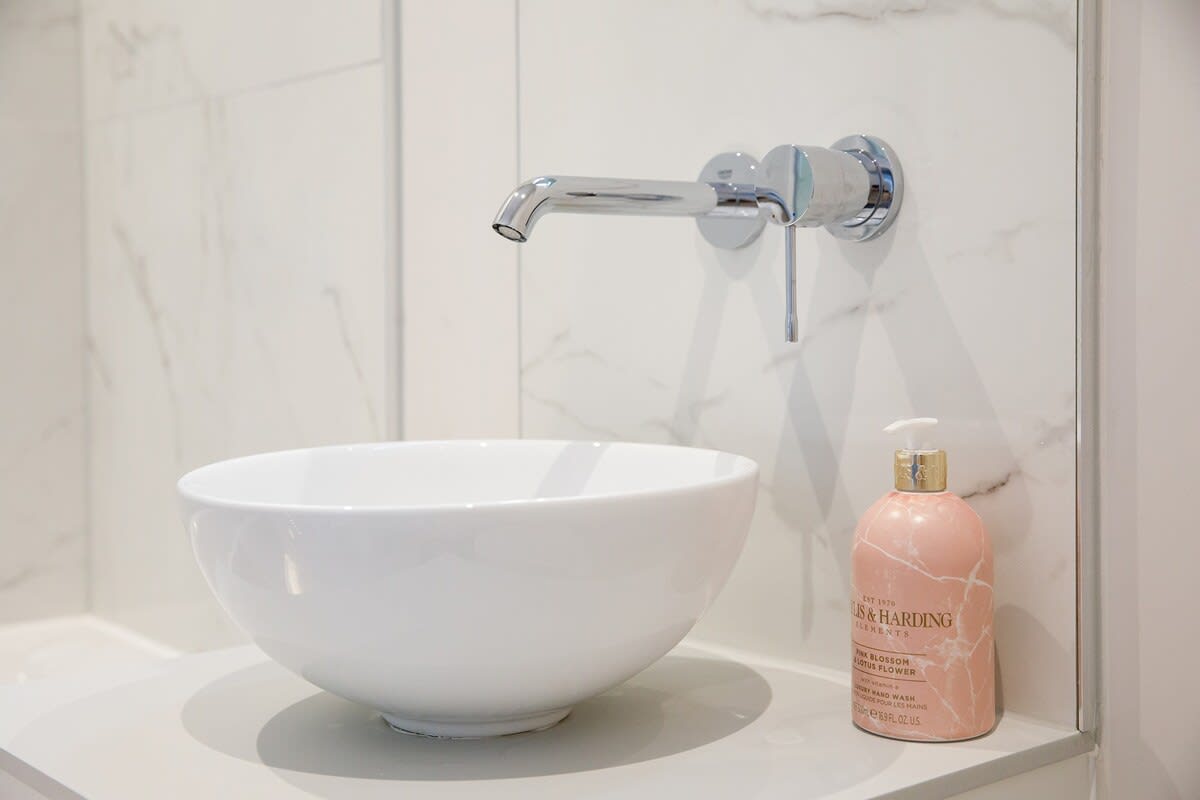 The modern wash basin in the bathroom
