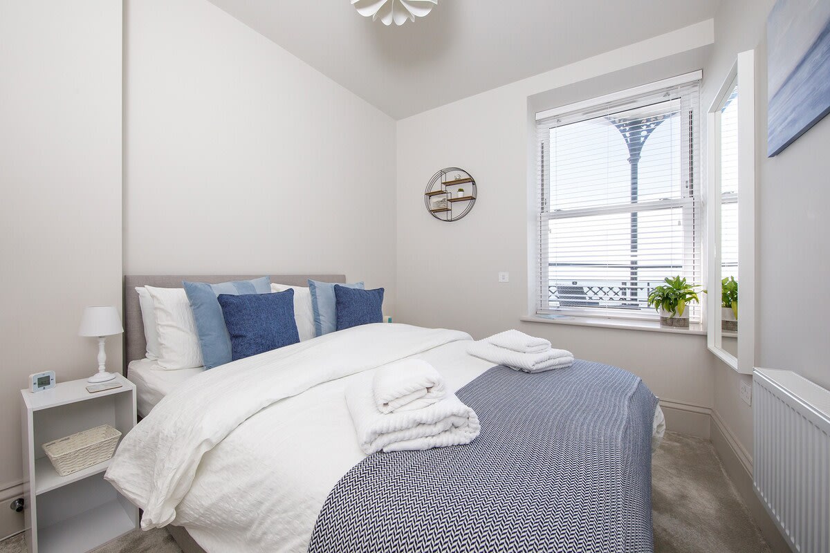 The beautiful king size bed in the main bedroom