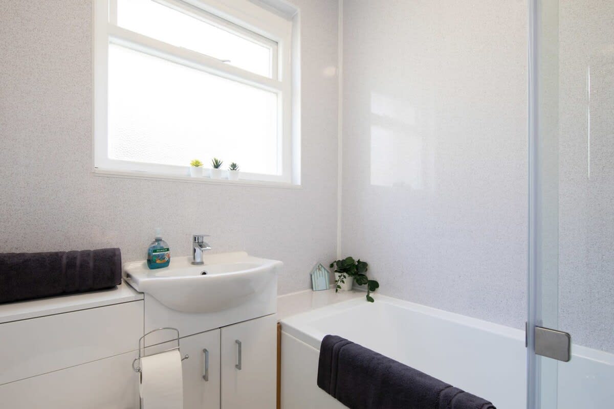 The sparkling family bathroom