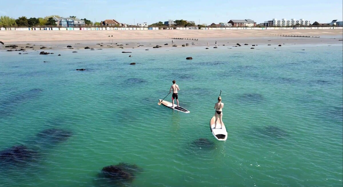 Paddleboarding a few minutes walk from our house