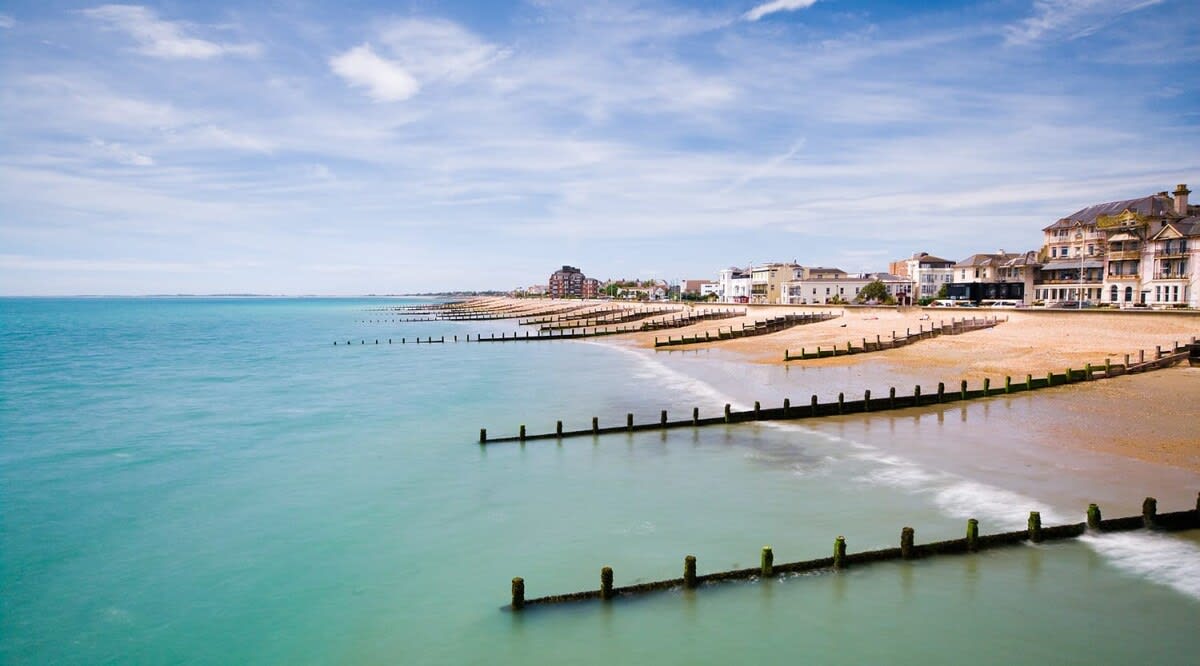 Low tide uncovers the sandy part of Bognor Beach