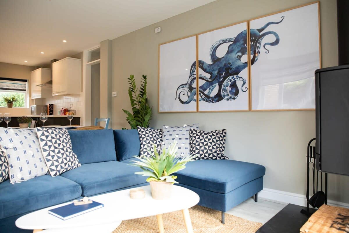 The comfortable sofa and coffee table