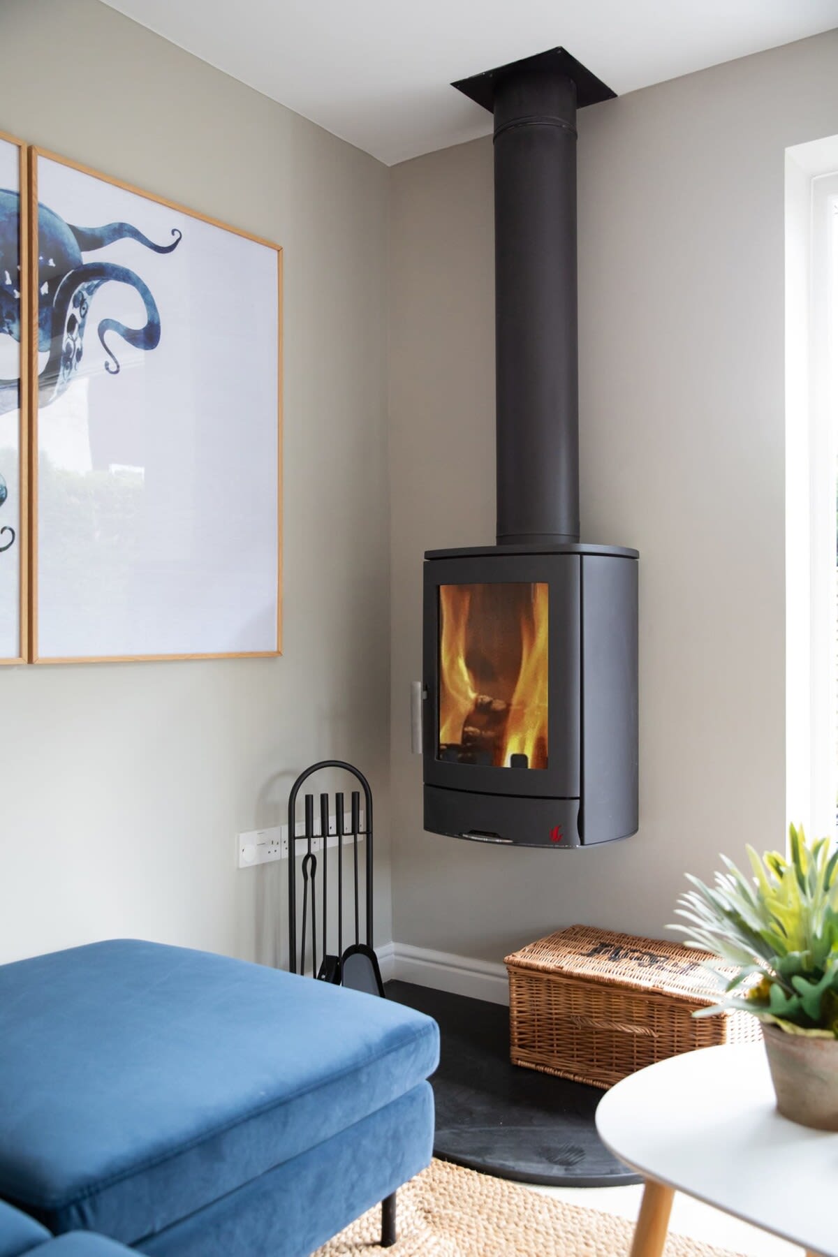 Warm up the atmosphere in the living area with the fireplace