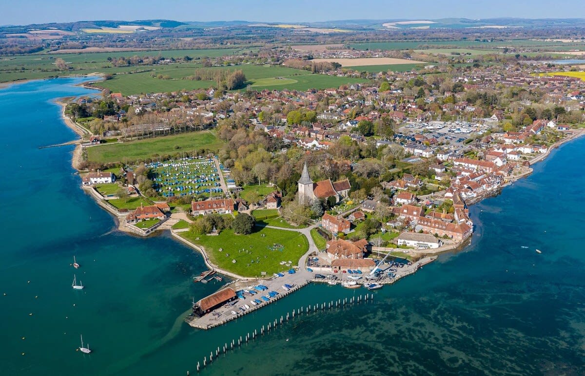Bosham from the Air, The Pub, Sailing Club and Quay are all on the far left.