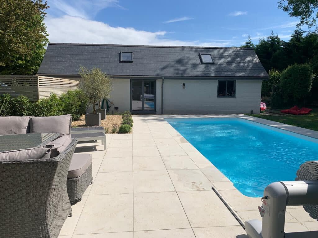 The pool and seating area is a new addition for 2022