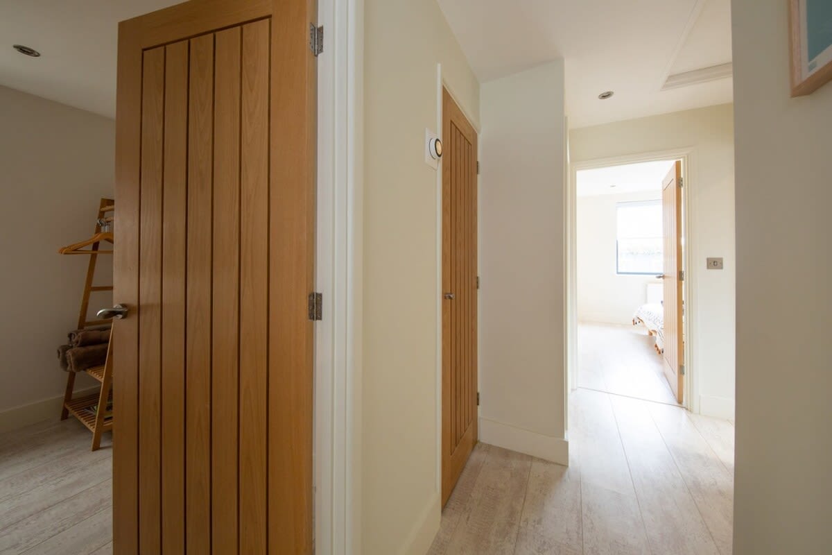 Bright laminate floors extend throughout the entire home