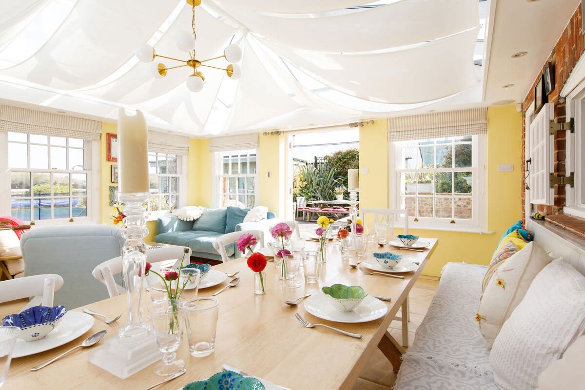 The orangery is colourful, sunny and bright.