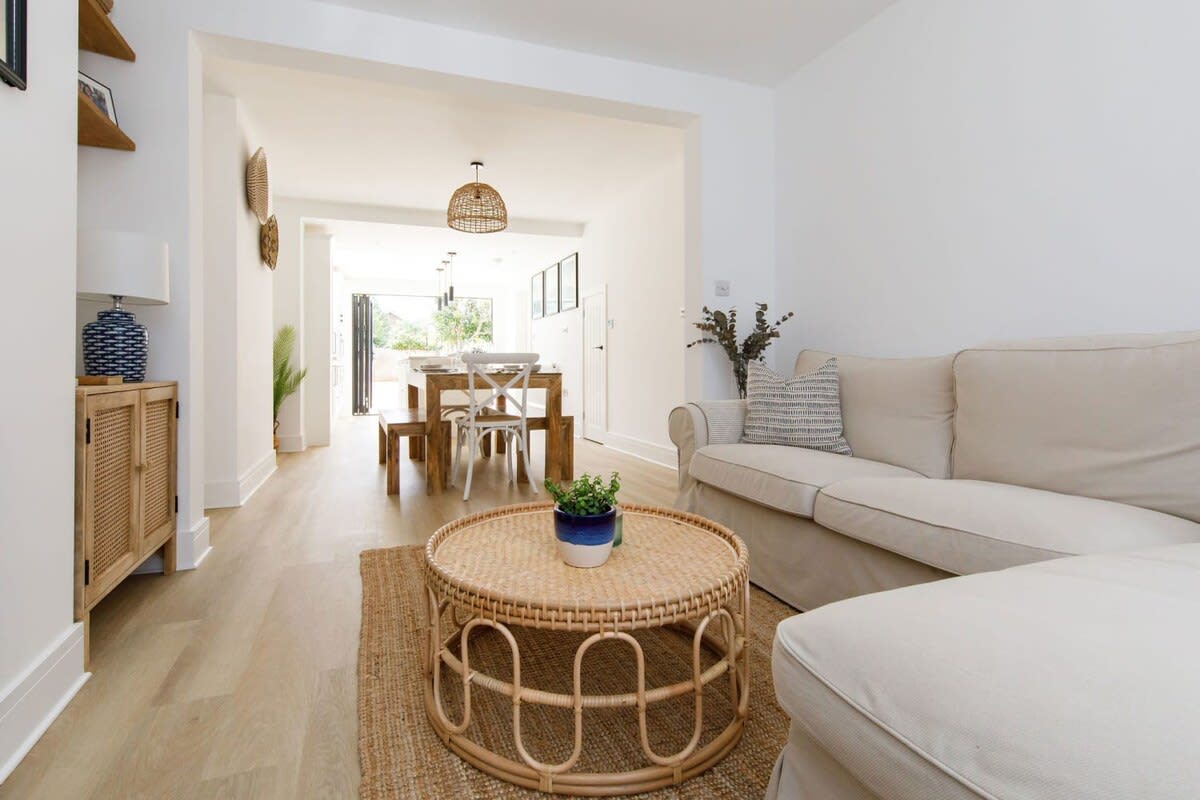 Relax on the L-shaped sofa.