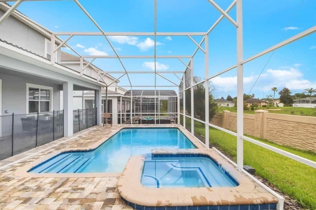 Enjoy your private pool and hot tub with serene views, perfect for relaxation and unwinding in style.